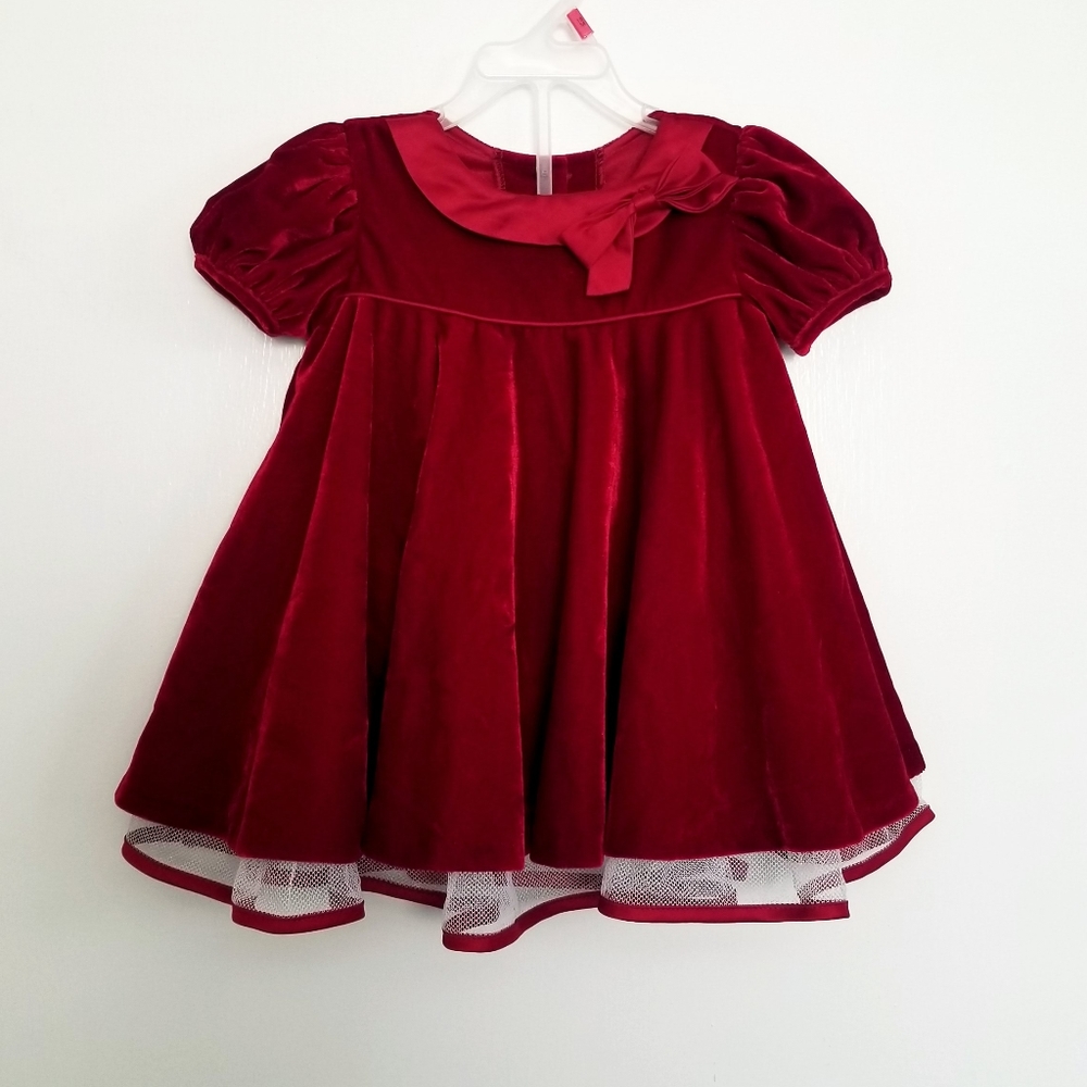Ashley Ann Baby Girl Red Velvet Holiday Dress and Bubble Shorts 2-Piece Set
